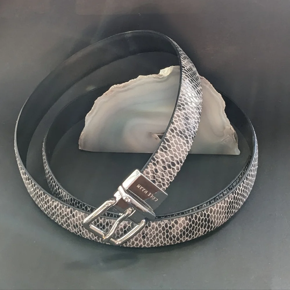 Cole Haan Reversible Python Leather Belt Silver Buckle Size L